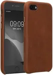 kalibri Case Compatible with Apple iPhone SE (2022) / iPhone SE (2020) / iPhone 8 / iPhone 7 - Case Smooth Genuine Leather Hard Case Anti Slip Cover - Brown