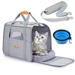 Morpilot Cat Carrier, Airline Approved Pet Carrier, Portable Dog Bag Carrier, Breathable Small Pet Carrier Travel Cage with Adjustable Shoulder Strap and Pet Bowl Light Grey