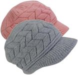 SYAYA Womens Warm Hat for Winter, Women Beanie with Warm Fleece Lined & Wool Knit & Visor for Snow Cap Newsboy WS-H1, 2 Packs - Pink and Gray