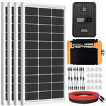 ECO-WORTHY 400W Solar Panel Starter Kit with 4 pcs 100W Monocrystalline Solar Panel+ 40A MPPT Charge Controller+ 1100W 12V Inverter for RV Cabin Home Shed