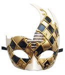 Coolwife Men's Masquerade Mask Vintage Venetian Checkered Musical Party Mardi Gras Mask (C Gold/Black)