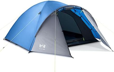 Trail Bracken 4 Man Tent With Porch, 3000mm Waterproof Rating, Double Skin Dome Tent with Darkened Bedroom, Lightweight for Camping and Festivals, Bag Included (360cm x 240cm x 130cm)