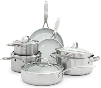 GreenPan Venice Pro Tri-Ply Stainless Steel Healthy Ceramic Nonstick 10 Piece Cookware Pots and Pans Set, PFAS-Free, Multi Clad, Induction, Dishwasher Safe, Oven Safe, Silver
