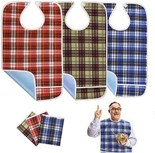 LoLosue 3Pcs Adult Bibs for Elderly, Men, Women, Reusable Adult Bibs for Eating, Washable Waterproof Mealtime Clothing Protectors with Crumb Catcher