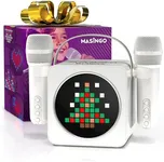 MASINGO Portable Mini Karaoke Machine for Kids and Adults with Dual Wireless Bluetooth Microphones, Animated LED Display, USB/Aux/MicroSD, Voice Effects, Fun Karaoke Toy for Girls and Boys, Animato S1