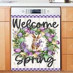 MLGB Welcome Spring Easter Bunny with Purple Floral Dishwasher Magnet Cover Decal Vinyl Refrigerator Door Cover Sheet for Home Decor (Magnetic, 23"x26"inches)