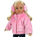 18 Inch Doll Pink Fur Coat & Earmuff/Headband fits 18" American Girl Dolls & More, Jeweled Fur Coat in Pink & Headband/Earmuffs