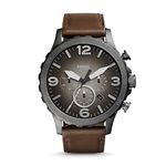 Fossil Men's Nate Quartz Stainless Steel and Leather Chronograph Watch, Color: Smoke, Brown (Model: JR1424)