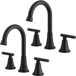 Bathroom Faucets for Sink 3 Hole, Hurran Matte Black Bathroom Sink Faucet with Pop-up Drain and Supply Lines, Stainless Steel Lead-Free Widespread Faucet for Bathroom Sink Vanity RV Farmhouse, 2 Pack