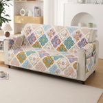 HOKIPO Polyester 2 Seater Quilted Sofa Cover with Pockets, Quatrefoil Multicolor (IN-739-D5)