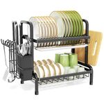 niffgaff 2 Tier Black Dish Drainer Rack, Stainless Steel Drying Rack Kitchen, Drainers Draining Board with Drip Tray, Rust Proof Large Washing Up Sink