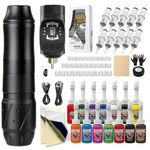 Hawink Tattoo Gun Kit Wireless Rotary Tattoo pen Machine with battery 1600mAh LCD digital Lithium Tattoo Battery Complete 10Pcs Cartridge 14 inks EM155TI201-1