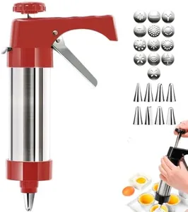 Cookie Press gun kit with 13 Stainless Steel Discs, Icing Gun for Biscuits, Cream Piping, and Melting Bean Baking (Red)