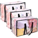 Vieshful 3 Pack Clear Storage Bags 110L Over-Sized Clothes Bags with Double Zippers Sturdy Handles Tote Moving Bags for Duvet, Comforters and Blankets