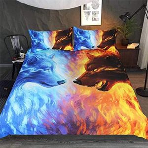 USTIDE Funda de edredón con diseño de lobo de fuego y agua, saludable, cómoda, ligera, con funda de almohada, 3 piezas, para el hogar, hotel, tamaño king
