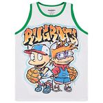 Nickelodeon Mens 90's Classic Tank - Rugrats Jersey - Reptar, Tommy, Chuckie & Phil Tanktop (White, X-Large)