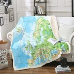 World Map Sherpa Blanket Continental Europe Fleece Throw Blanket for Kids Boys Girls Ocean Nautical Sea Adventure Plush Blanket Geographic Fuzzy Blanket for Sofa Bed Couch 50" x 60"