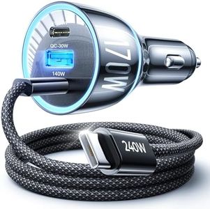 LISEN 170W Car Charger USB C Fast Charging for iPhone 16 Pro Max GaN PD3.1 140W+PD30W Cigarette Lighter Adapter Super Fast Car Charger Type C for Laptop Samsung Galaxy S25 Ultra MacBook Pro iPad Drone