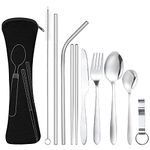 umorismo 9PCS Camping Cutlery Travel Cutlery Set Stainless Steel Portable Utensils with Pouch Case Include Straw, Chopsticks, Spoon, Knife and Fork for Hiking,Camping