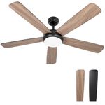 ouater Ceiling Fans with Lights,52 inch Ceiling Fan with Remote,5 Dual Blades,3 Color Light,DC Motor,6 Speed,for Bedroom/Outdoor/Farmhouse/Patios,Wood Ceiling Fan Black