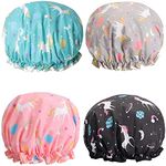 Phoetya 4 Pack Unicorn Shower Caps, Double Layer Waterproof Shower Hat Reusable Elastic Band Bath Caps for Women and Girls Shower Spa