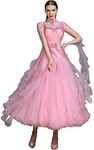 YUMEIREN Luxurious Ballroom Dance Dress Modern Dance Flamenco Waltz Tango Costume(Pink,M)