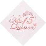 Mis Quince 15 Quinceanera Decorations, 15th Birthday Decorations for Girls Party Cocktail Napkins, 5"x 5" Folded,50 Pack(Mis Quince 15).