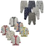 NammaBaby New Born Baby Cotton Front Open Full Sleeves vest- Tshirt Jhabla (6PC) and Unisex Kid's Pajama With Booties (6PC)- Perfect For Your Baby with Cute Print (12 Piece Combo Set, 6-9 Months)