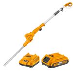 INGCO 20V Cordless Pole Hedge Trimmer, Telescopic Pole Hedge Cutter 46cm Blade with 1Pcs 2.0Ah Battery and Charger