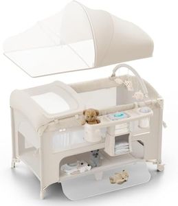 Obee Odee 4 in 1 Baby Bassinet, Pack and Play, Bedside Crib Sleeper, Diaper Changer - Comes with Mattress, Mosquito Net，Bottom Storage and Toy Bar for Newborn to Toddles