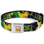 Buckle-Down 15-26" Marvel Comics Loki in Action Black/Gray/Yellow/Green Dog Collar, Large