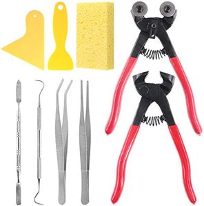 Rustark 9 Pcs Mosaic Tile Nippers Kit High Hardness 1 Piece Wheeled Glass Nippers and 1Piece Cutting Nippers Come with 7 Pcs Mosaic Tool for Handmade Artcraft and Home Decorations