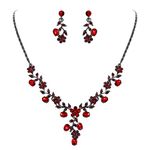 EVER FAITH Bridal Jewelry Sets for Wedding Crystal Flower Leaf Costume Halloween Necklace Earrings Set Red Black-Tone