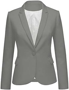 LookbookStore Women's Casual Grey Blazer Front Buttons Shoulder Pads Work Office Business Blazer Jacket Suit Size S