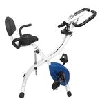 Dolphy Folding Stationary Exercise Bike with 8-levels Magnetic Resistance, Indoor Upright Foldable Cycling Bike with Back and Arm Rests, Resistance bands and LCD Monitor for Home Workout -Blue