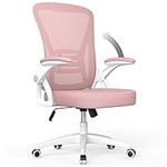 naspaluro Office Chair Ergonomic Desk Chair with 90° Flip-up Armrest Lumbar Support, Height Adjustable Office Desk Chair, Executive Swivel Computer Chair with Padded Seat Cushion for Home/Office-Pink