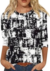Generic 3/4 Sleeve Tops for Women Orders Placed by Me 3/4 Length Sleeve Womens Tops Partys Plus Size Hawaiian Shirts for Ladies Summer Three Quarter Sleeve Scoop, X-Large, 03-black
