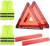 Safety Warning Triangles Kit, 4 In 1 Emergency Warning Car Breakdown Triangle & High Reflective Safety Vest Kit, 4 Pack Foldable Car Road Safety Warning Triangles for Cars for Roadside Breakdown