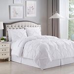 Sweet Home Collection 2 Pillowcases & 2 Shams & Bed Skirt All Season Warmth, Fine Double Brushed Microfiber/100% Fiber Fill, Pintuck White, King