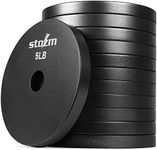 STOZM Premium Solid Steel 1-inch Weight Plate Electrostatic Powder Coating - Set of 12 x 5lbs Strength Training, Conditioning Workouts, Weightlifting, Powerlifting and Crossfit (Black)