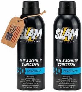 SLAM BeachMan Men's Scented Sunscreen Spray DOUBLE PACK – Broad Spectrum SPF 50, Water & Sweat Resistant, Mens Sunblock, UVA/UVB Protection – Cedarwood Scented Sunblock for Body (SPF 50)