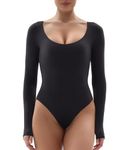 YIANNA Body-Hugging Bodysuit for Women Long Sleeve Leotard Skin-friendly Thong Body Suit Super Stretch Sexy Tops Black 5260 XL