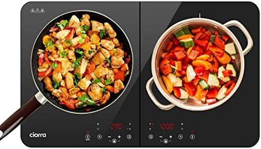 CIARRA CBTIH2 Portable Induction Hob 2800W Double Cooking Zones with Touch Control Ceramic Glass Panel 9 Power Levels Timer Child and Safety Lock Black