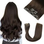 XDhair Seamless Clip in Hair Extensions 22 Inch 110g 4 pcs Dark Brown Seamless Clip in Hair Extensions Straight Remy Human Hair Extensions #2 22"