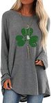 EFOFEI Womens St. Patrick's Day Lucky Cropped Sweater Print Solid Color Clover Loose Sweatshirt Dark Grey 2XL