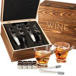 Luxurious Cigar Glasses - Whiskey glass with Cigar Holder - Set of 2, 10oz Cigar Holder Whiskey Glasses, Tongs, 8 Cube Chilling Rocks Stones - Set in Premium Wood Box Gift for Any Bar