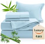 Luxury Sheets 100% Viscose Derived from Bamboo, 4pcs Cooling Sheet Set for Hot Sleeper, Queen Size Bedding, 16" Deep Pocket, Sky Blue