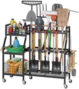 keomaisyto Garden Tool Organizer with 6 Wheels(3 lockable), Heavy Duty Yard Tool organizer with 2 Basket, Large Metal Garage Tool Organization and Storage for Garage/Shed/Yard/Broom Closet/Lawn