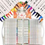 PLUSPOINT Soft Head Marker Pen Set 48 Colors Water Based Drawing Medium Tip Sketching Coloring Pen with Foldable Case Best for Kids, Adult