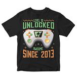 Heybroh Kids T-Shirt Level Ten - Birthday Gamer 100% Cotton Boy's Girl's Regular Fit Unisex T-Shirt (Black; 11-12 Years)